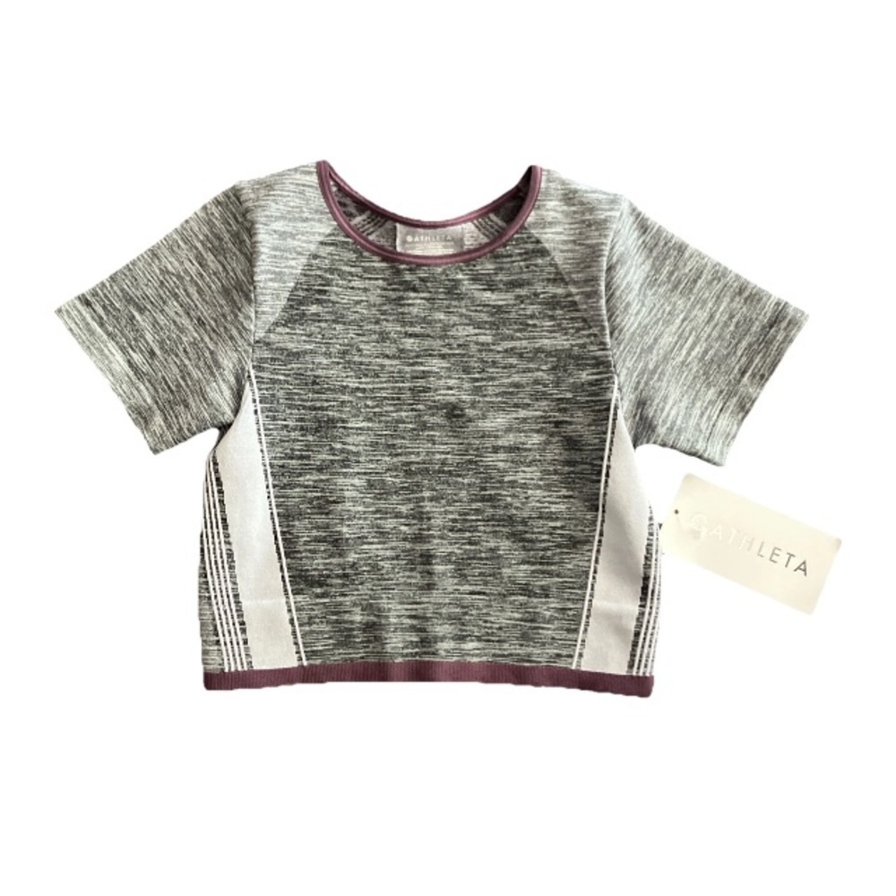 Athleta Impact Crop Tee Women's Small Short Sleeve Seamless workout Top Gray NWT